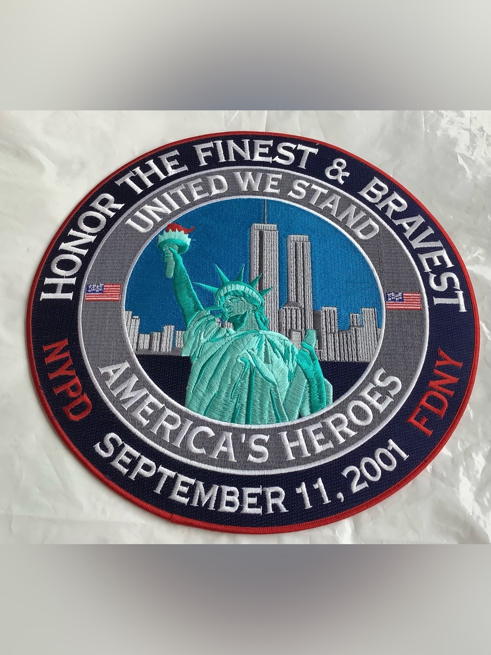 Large 12 inch 9/11 commemorative embroidered patch – NYPD FDNY